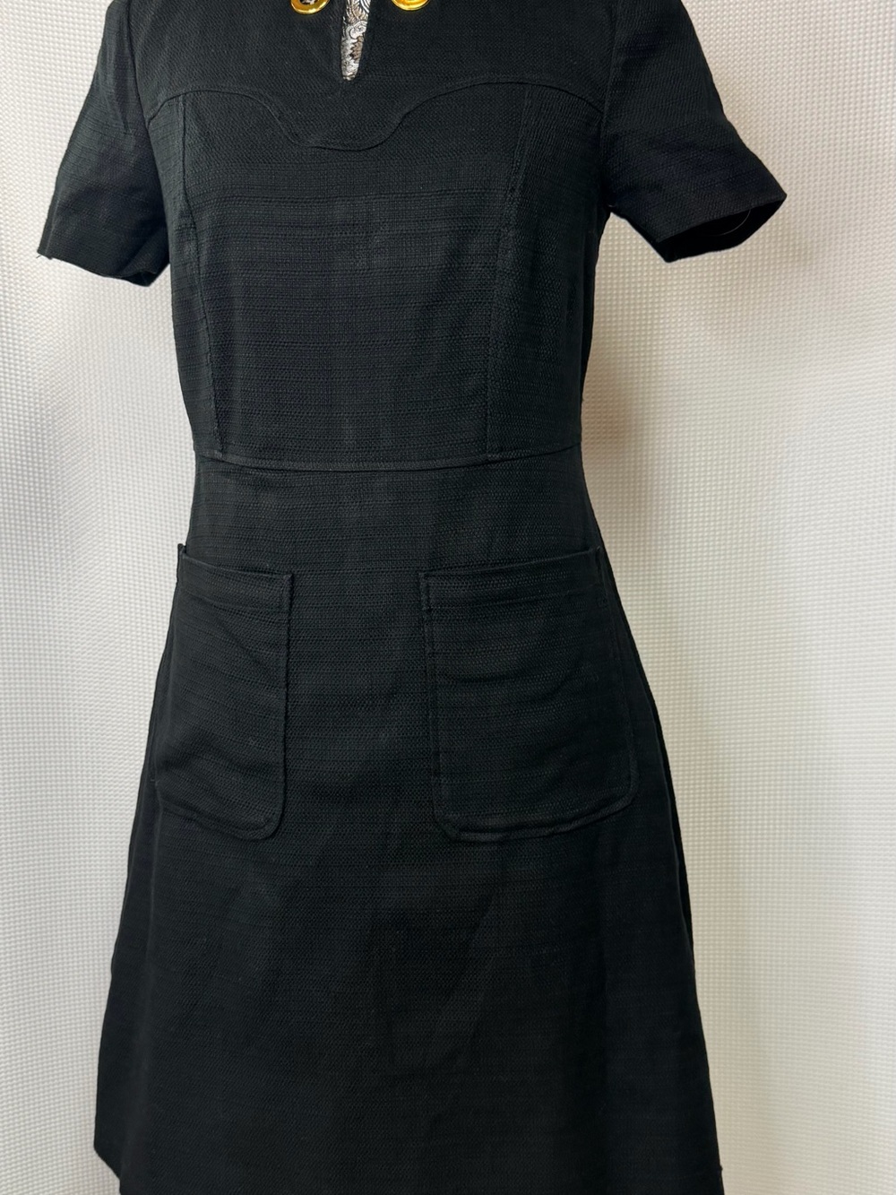 Boden Black Midi Dress with Gold Button Detail